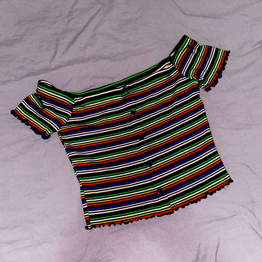 Striped off the shoulder crop top